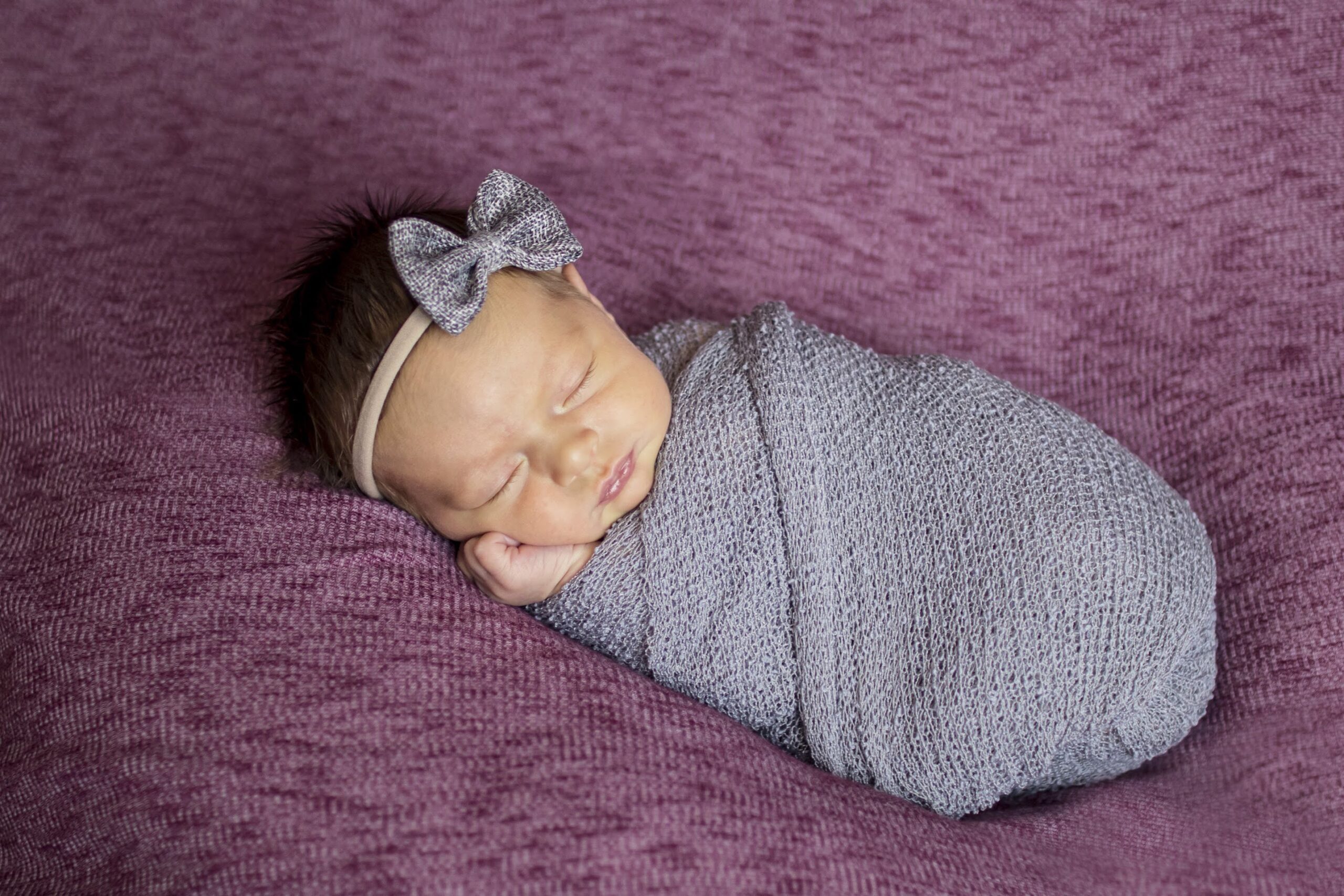 newborn photography, purple, grey, knit