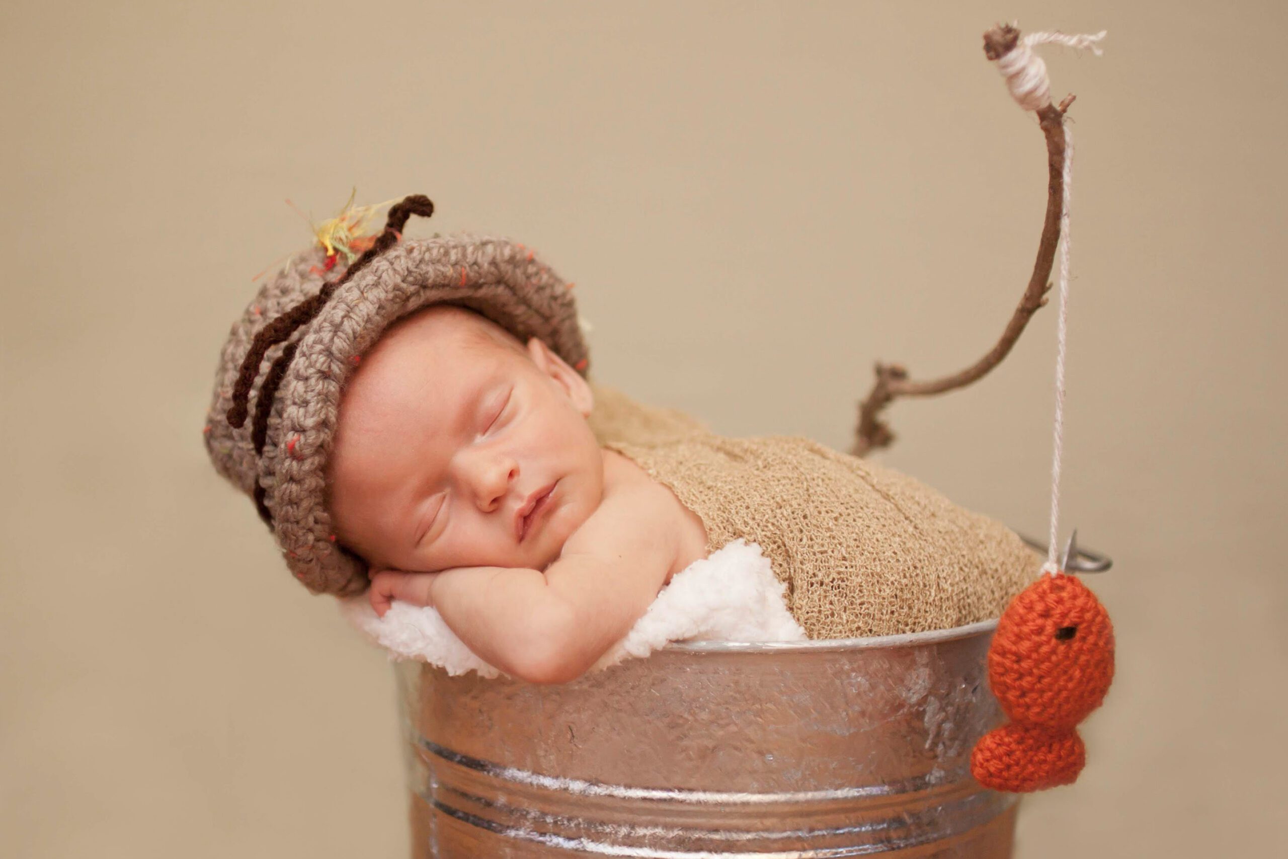 newborn photography, fishing, knit newborn props